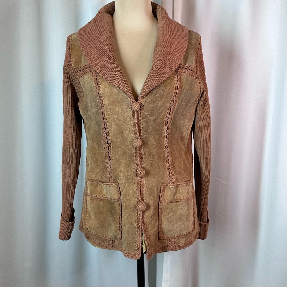 VTG 60s 70s Leather And Crochet Button Patchwork Jacket Sz S 6/8 Lined SEE FLAWS